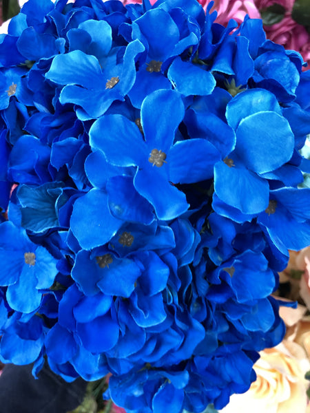 Artificial Flower Royal Blue  Hydrangea Bunch 7 head silk - Viva La Rosa