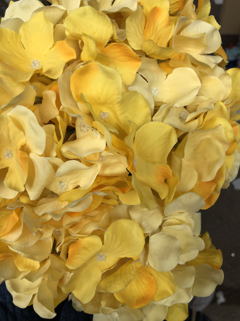 Artificial Flower Yellow Hydrangea Bunch 7 head silk - Viva La Rosa