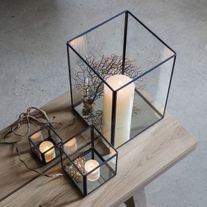 Geometric 5" Cube Glass candleholder Lantern Terrarium Vase (BLACK)
