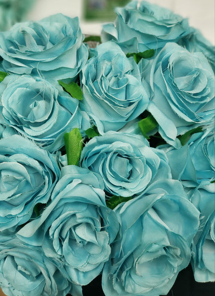 Artificial Flower Rose Bunch with leaf 18 head (Baby Blue) - Viva La Rosa