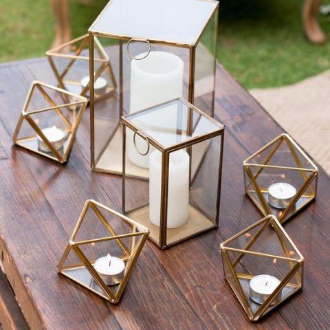 Gold Geometric 5"x4" Triangle Glass candleholder Candle Holder Terrarium Vase