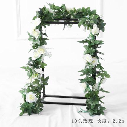 Green Artificial Flower Ivy leaf Garland with white flower wedding greenery 2.2m