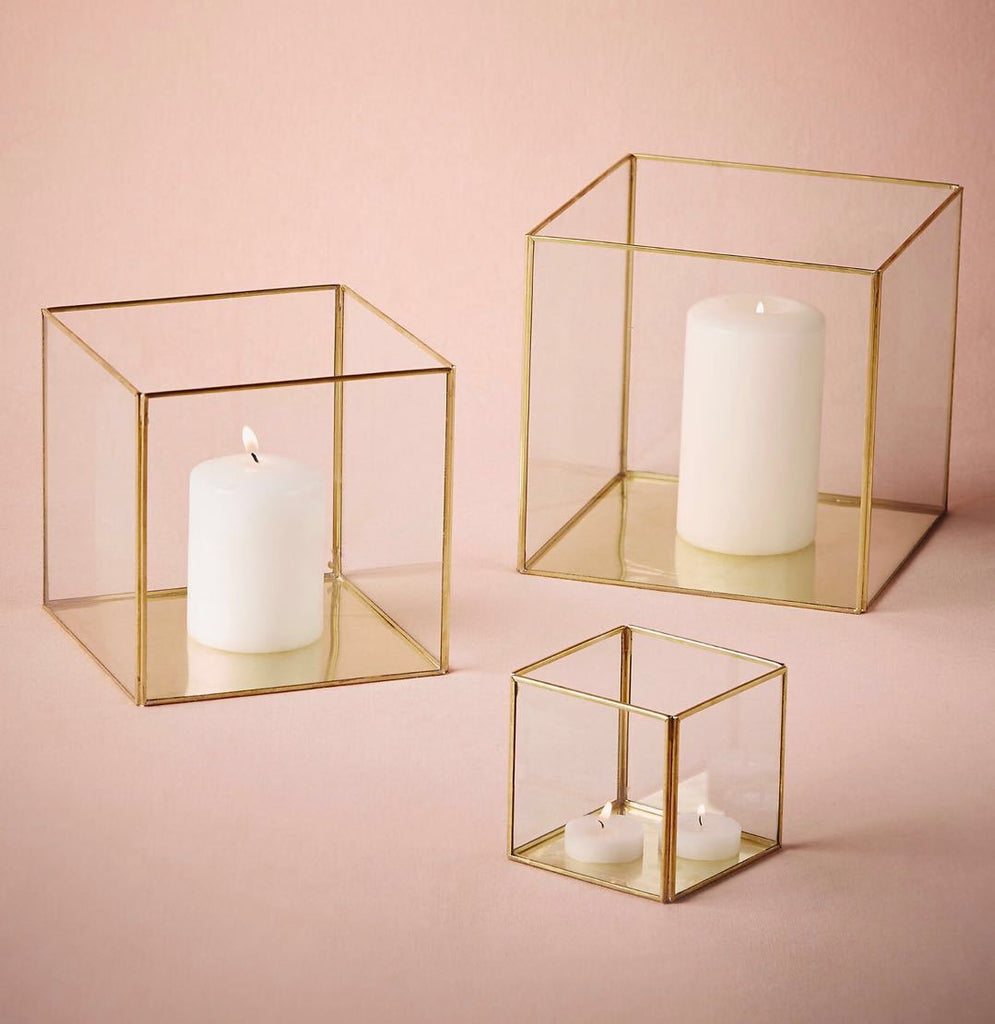 Geometric 5" Cube Glass candleholder Lantern Terrarium Vase (Gold) - Viva La Rosa