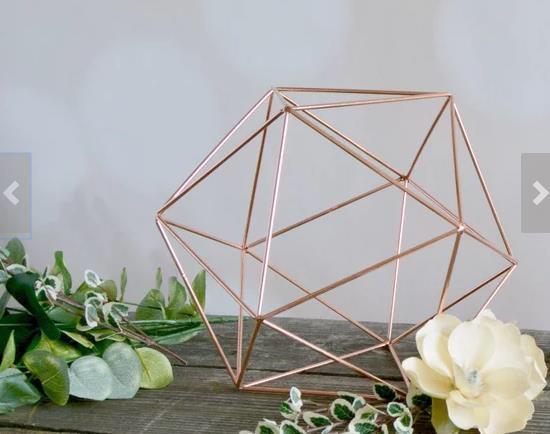 Geometric 12” Planter Glass Hexagon Ball Terrarium frame (Rose Gold) No glass