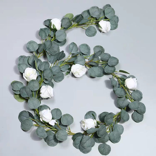 2M/6.5 feet Greenery silver dollar with white flowers