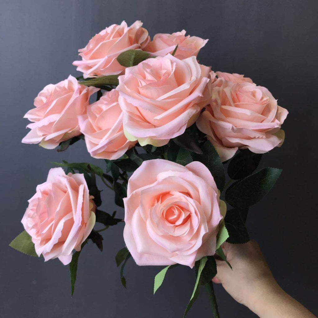 New Coral pink Artificial Diamond Rose Bunch 9 head