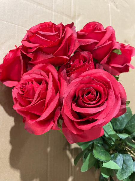 Bright Red Artificial Rose Bunch 10 head