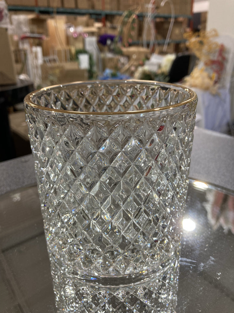 Crystal Small Bud vase 7.5”H with Gold Top
