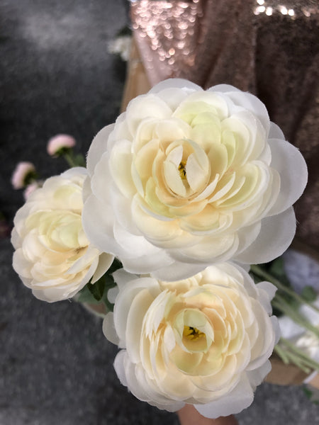 3 head cream Single stem Ranunculus artificial flower - Richview Glass Wedding Supplies