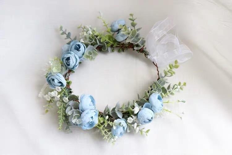 Blue Head piece for bride ranunculus head band