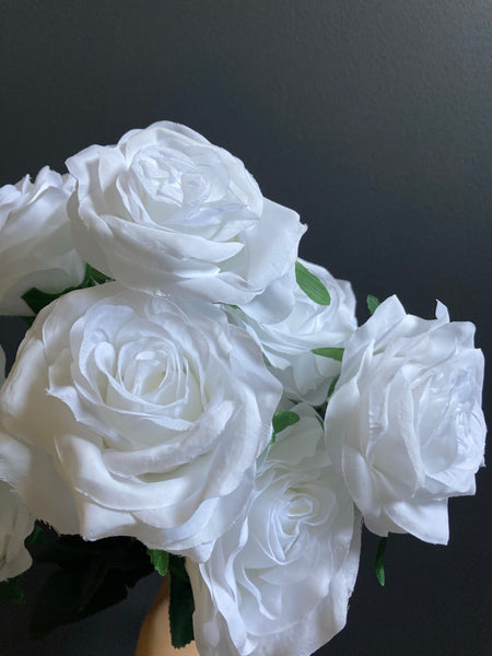 WHITE Artificial Diamond Rose Bunch 10 head (Whitest)