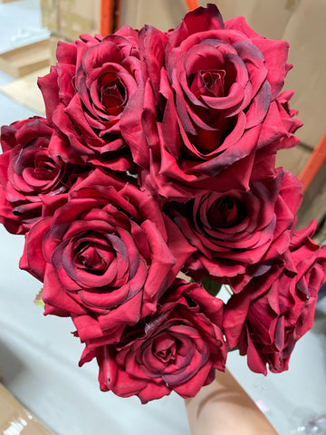 Artificial Flower Rose Bunch 9 head Red