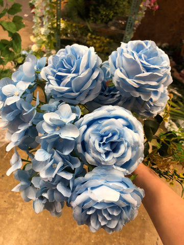 Light Blue puffy Roses Artificial Flower
