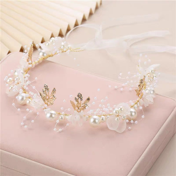 Gold and pearl Head piece for flower girl birthday party hairband head band