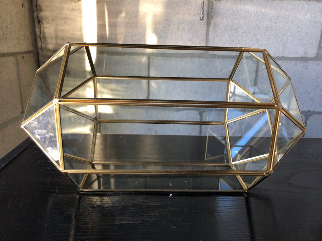 GOLD GEOMETRIC 12”x7.5" PLANTER GLASS BALL TERRARIUM VASE money box
