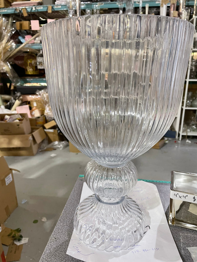 16”H x 10” D New Clear Glass Crystal Urn Vase