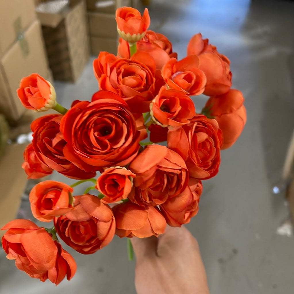 Orange Ranunculus bunch artificial wedding decor (6xMini Silk flower)