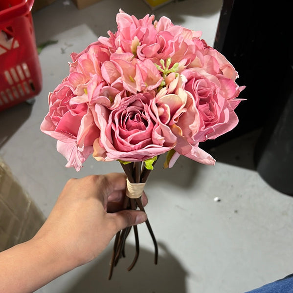 9 head Pink Burnt Edge Rose bunch(Handtied)