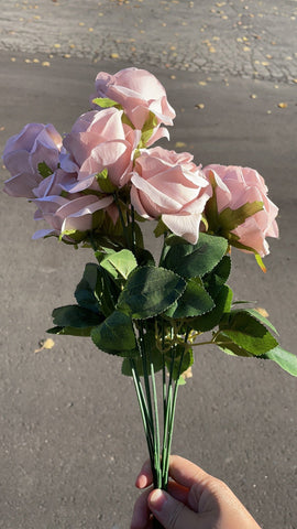 Peach skin dusty pink mauve Artificial Diamond Rose Bunch 10 head