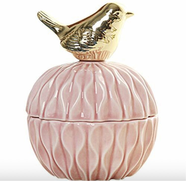 Ceramic Jar Pink with Gold Bird