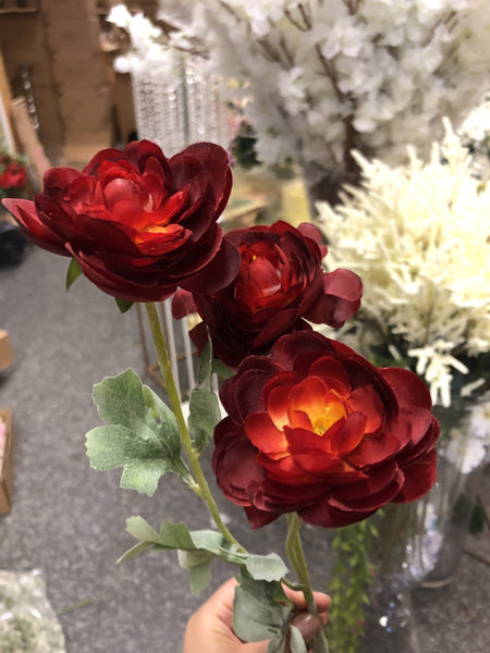 Burgundy Single stem Ranunculus artificial flower - Richview Glass Wedding Supplies