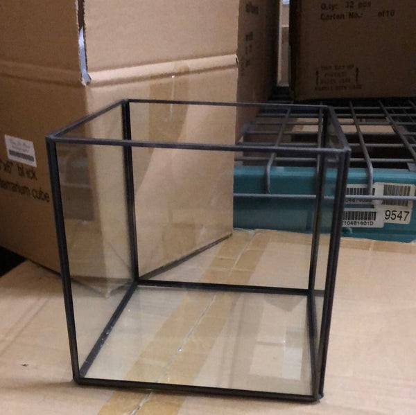 Geometric 6” Cube Glass candleholder Lantern Terrarium Vase (BLACK)