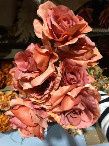 Artificial Flower Empress Rose Bunch 9 head (orange)