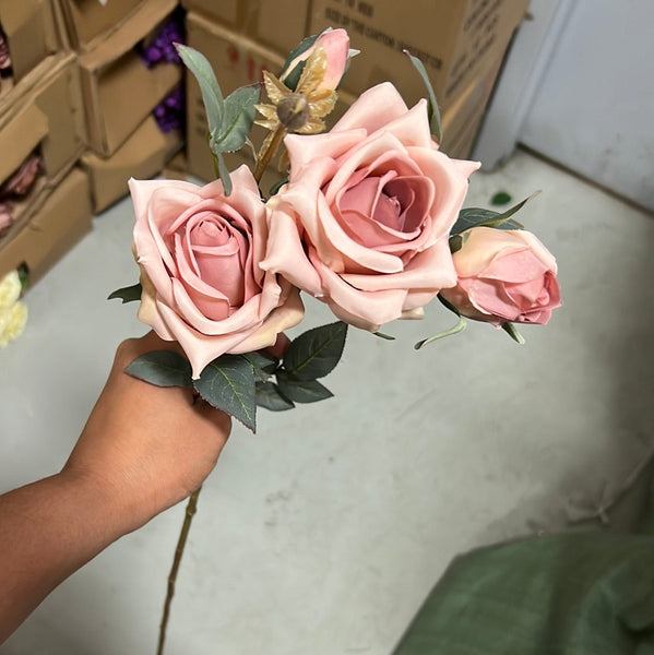 2 head dusty pink Pointy Rose Spray