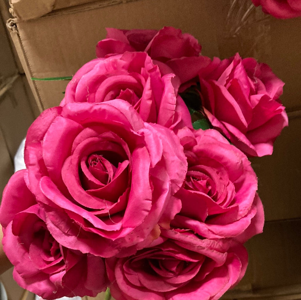 7 head Hot Pink Sweet Rose artificial flower