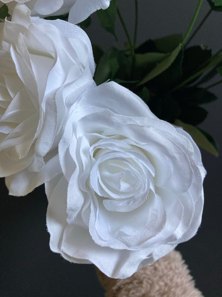 WHITE Artificial Diamond Rose Bunch 10 head (Whitest)