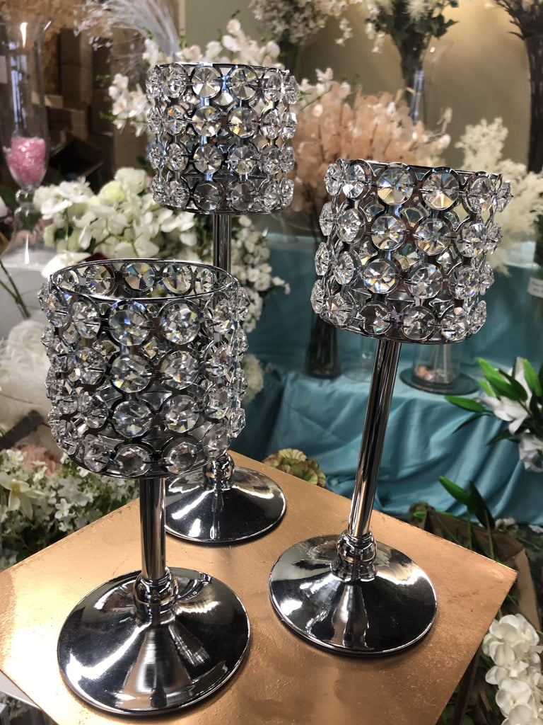 set of 3 crystal vase candleholder wedding centerpiece