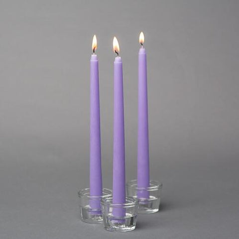 Pack of 12 lavender light purple taper Candles wedding decor 10” long