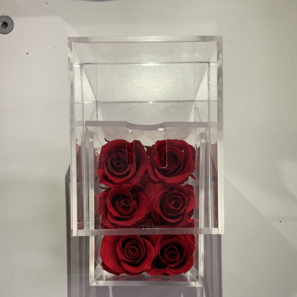 Preserved Rose in Acrylic Ring Box Red(box of 6 roses)