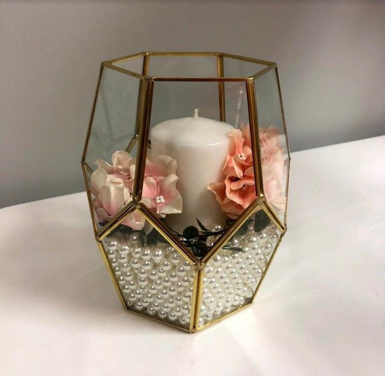Beehive candle holder, Gold geometric candle holder