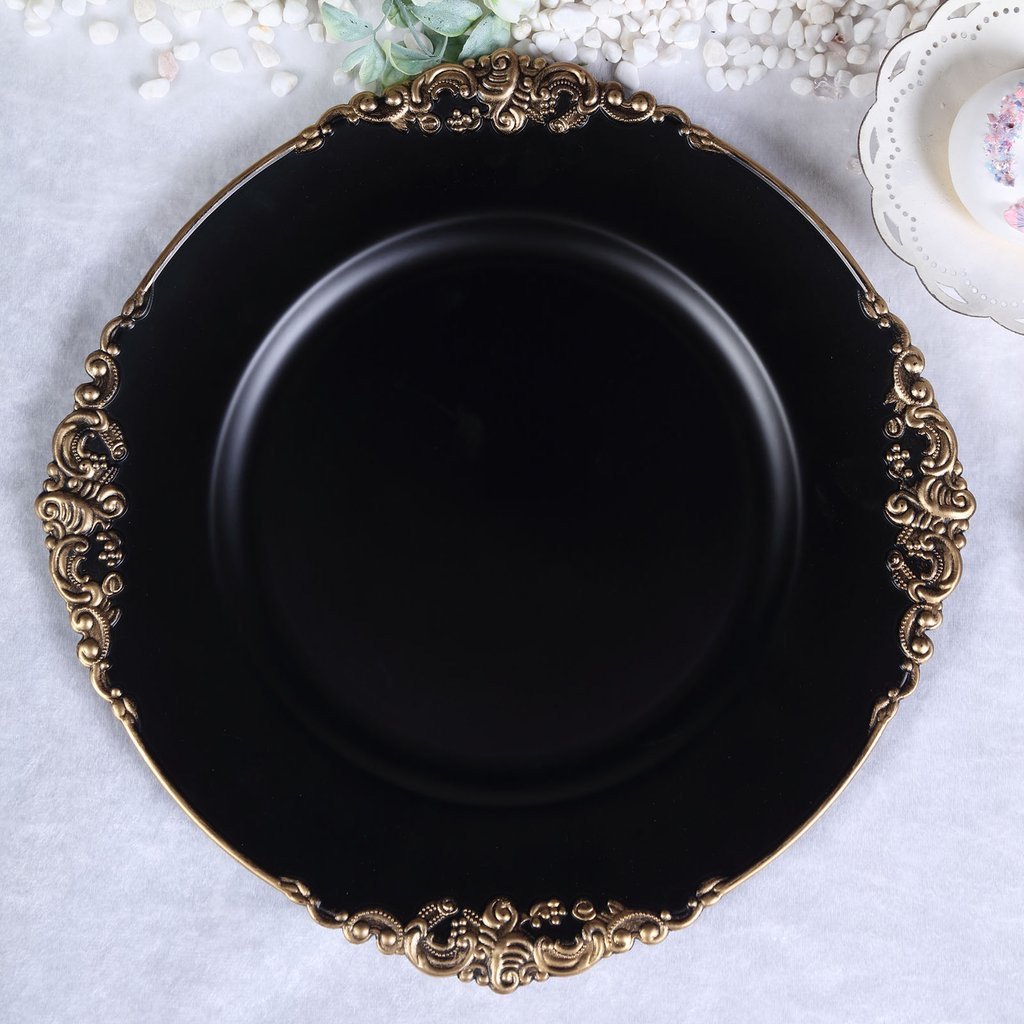 Black Charger Plate Acrylic Classic Flower pattern
