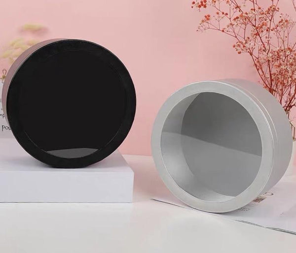 Round grey cardboard box with clear top (1 big 1 small per order ...