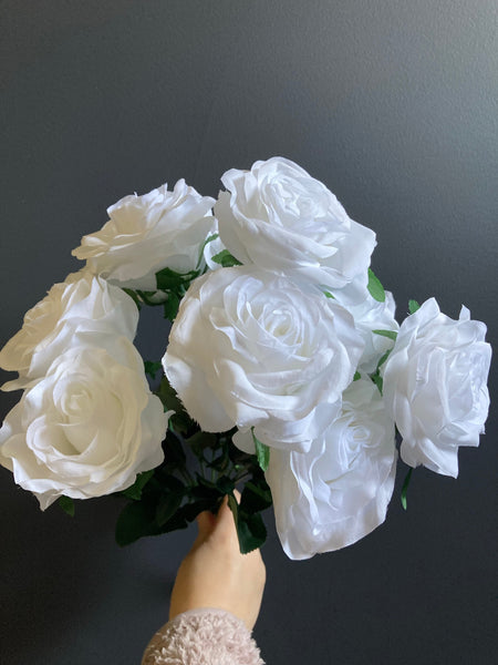 WHITE Artificial Diamond Rose Bunch 10 head (Whitest)