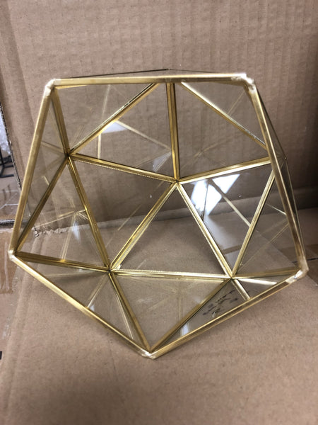 Geometric 6.3" Planter Glass Diamond Terrarium (Gold) with glass