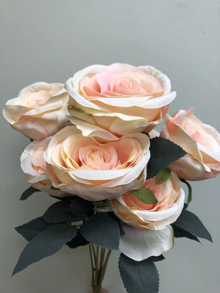 Jumbo Rose Artificial Flower Vintage Rustic style 7 heads -peach
