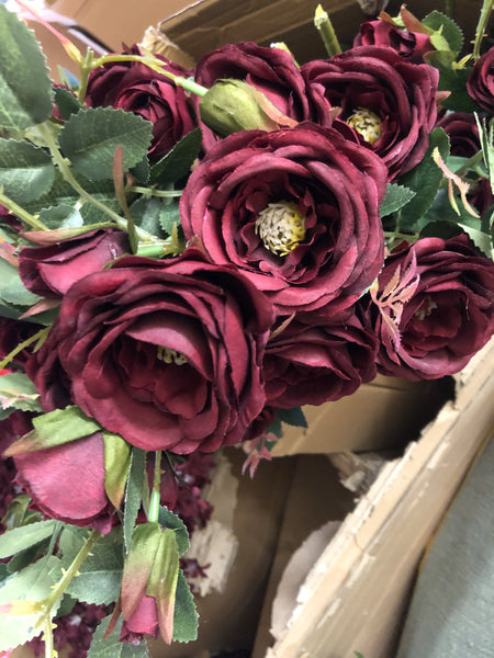 Artificial Rose Spray Bunch (Burgundy)