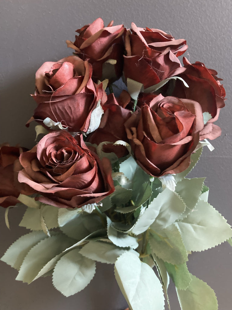 Maroon Dark Burgundy Diamond Rose Bunch 10 head