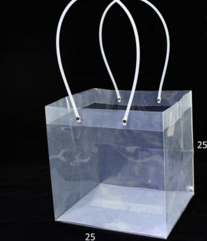 Clear plastic Rectangular cube bag 11”h not including handle (XL)