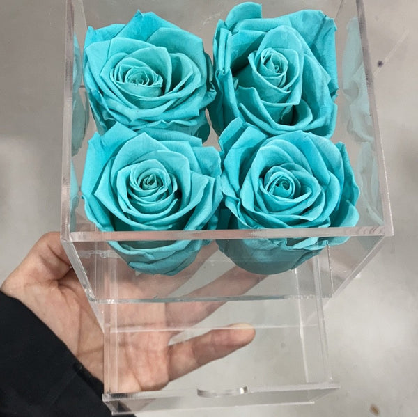 Preserved Rose in acrylic box with drawer Tiffany blue (box of 4)