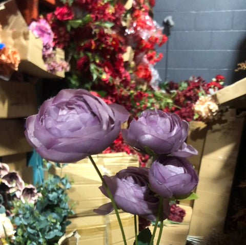 4 head (2 buds 2 flowers) purple Single stem Ranunculus artificial flower
