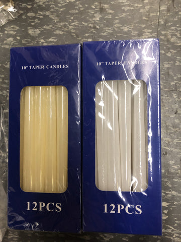 Pack of 12 white taper Candles wedding decor 10” long