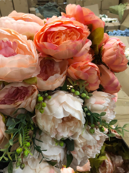 Hot pink ARTIFICIAL PEONIES PEONY BUNCH