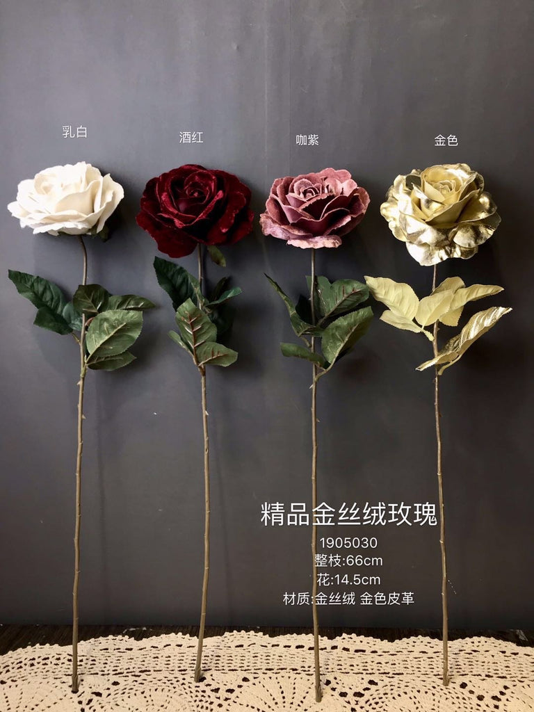 Gold Large Rose Artificial Flower Single Stem