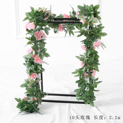 Green Artificial Flower Ivy leaf Garland with pink flower wedding greenery 2.2m