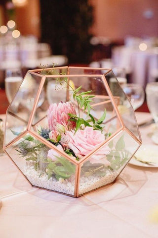 Rose Gold Geometric 7" Planter Glass Hexagon Ball Terrarium Vase